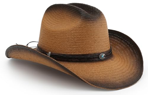Image of Cowboy Hat for Women, Western Cowgirl Hat, Classic Straw Cattleman Cowboy Hat
