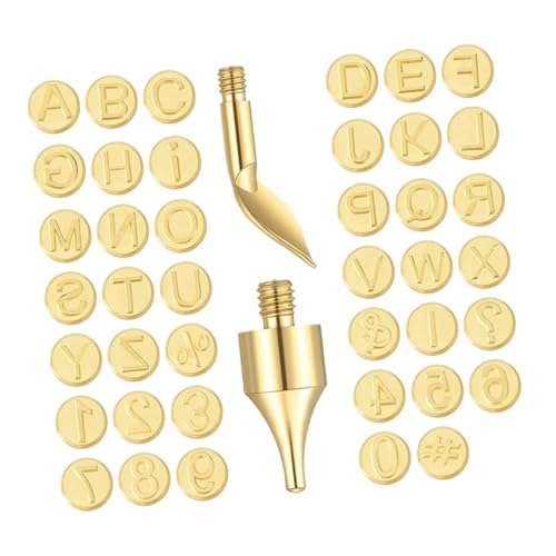 IWOWHERO Efficient Pyrography Tool Set 1 Set Letter Number Symbol Tips Brass Tip for DIY Woodworking