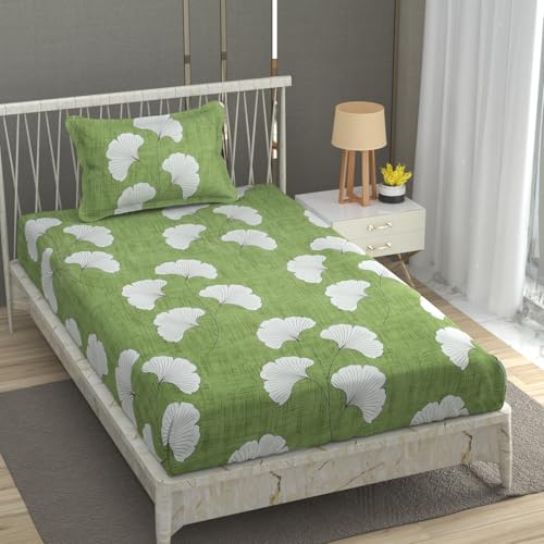 Image of Premium Heavy Cotton Flat Bedsheets with 1 King Size Pillow Covers | Single Bed 350 TC | 60 x 90 Inch Single Size Flat | :- Green Jhaad