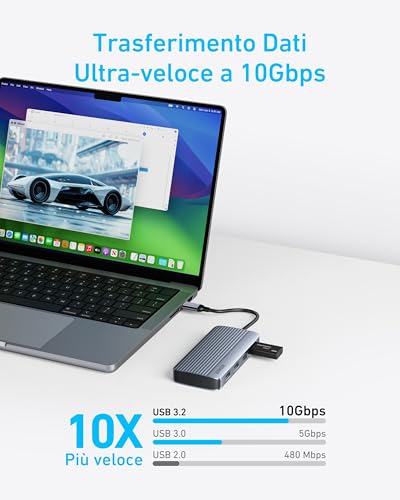 Docking station 7 in 1 100W, USB C Doppio Monitor HDMI 4K, Erogazione di Potenza 100W, Trasferimenti Dati 10Gbps, per MacBook Air/Pro, Dell XPS, iPad Pro e Altro - Hub USB - Immagine 3