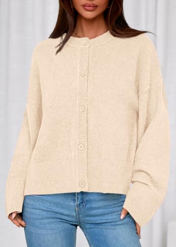 KIRUNDO Cardigan Sweaters for Women 2026 Fall Oversized Drop Shoulder Cream - image 8