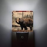 ACOZUHSE Night Lights Lamp with Dusk to Dawn Sensor, Rustic Lodge Bear Moose Deer Creative Night Lights Plug Into Wall for Kids Room, Bedroom, Bathroom, Hallway and Living Room