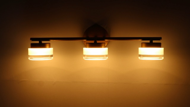 Image of Modern Gold 3-Light LED Bathroom Vanity Light with Acrylic Shade | 3000K Warm White Vintage Vanity Lights, Wall Sconces for Bathroom Bedroom Entryway Living Room