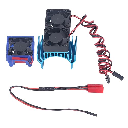 RC Heat Sink Fan Motor Fan Set for Traxxas Slash 4x4 VXL 1/10 RC Car with Double Fan (Blue)