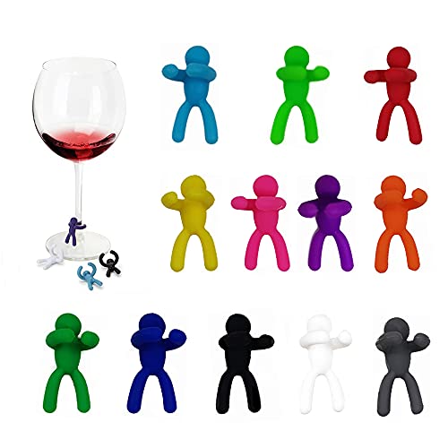 XGzhsa Drink Markers 12 Pieces Silicone Humanoid Wine Glass Markers for Identification and Decoration at Party