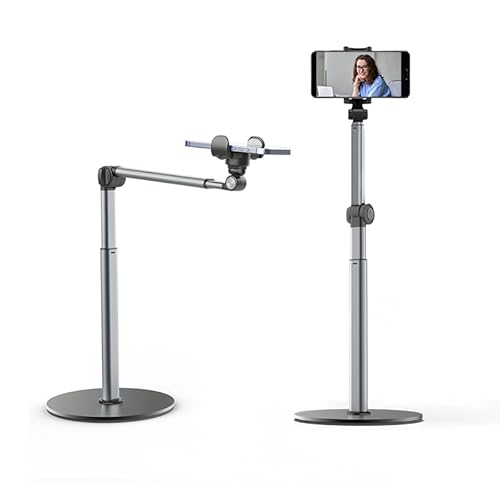 Heavy Duty Phone Stand for Video Recording, Overhead Phone Mount, Extendable Arm Holder for Smartphones, Adjustable Height/Angle, Ideal for Live Streaming, More Stable Than Tripod