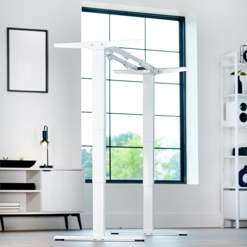 Image of VIVO Electric Dual Motor Stand Up Desk Frame for 40 to 85 inch Table Tops, Frame Only, 3 Stage Height Adjustable DIY Workstation with Memory Controller, White, DESK-V103EW