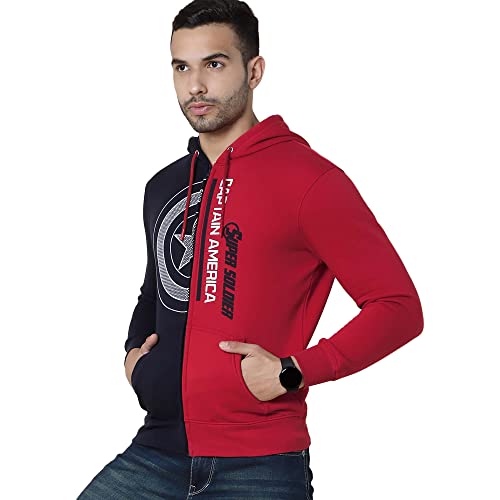 Image of Free Authority Captain America Printed Regular Fit Navy Blue Cotton Men Hoodie Sweatshirt