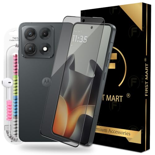 Image of FIRST MART Matte Anti-Glare Tempered Glass for Motorola Edge 70 Max With Installation Kit | Military-Grade Gaming Screen Protector & Cable Guard | Edge to Edge Coverage | Black