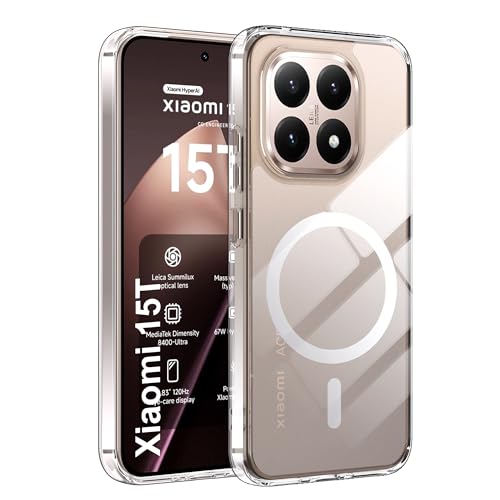 Fitudoos Hülle für Xiaomi 15T Robuste PC-Rückseite Case+Stoßfesten TPU-Kante Militärischen Grad Schutz Hülle Schutz Magnetisch & Anti-Gelb Stoßfeste Handyhülle - Transparent