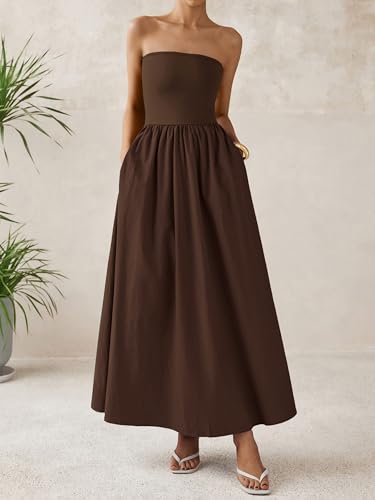 Image of PRETTYGARDEN Women 2026 Summer Elegant Strapless Maxi Dress Tube Top Dress A Line Flowy Long Wedding Party Cocktail Dresses