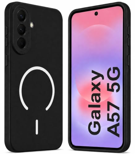 Image of SBMS Silicone Back Cover Case for Samsung Galaxy A57 5G | Soft Micro-Fibre Lining Inside | Magsafe Print On Back Side Camera Protection Bump | Shockproof Case Samsung Galaxy A57 5G (Black)