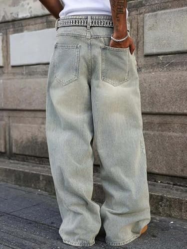 Image of KOTTY Baggy-Fit Denim: Men Zip Fly Washed Cotton Spandex Lightweight Durable Everyday Streetwear Baggy Fit Jeans