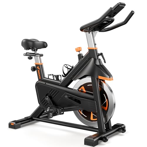 Image of Merach Magnetic Exercise Bike, Heavy Duty Stationary Bike with Automated Resistance, 300 350 Lbs Weight Capacity, Low Noise Indoor Workout Bike for Home Gym with Self-Developed App