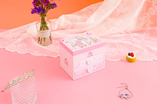 Agitation Kids Unicorn/Castle/Princess Wooden Musical Jewelry Box For Girls With Matching Jewelry Set (B-Pink Unicorn4) #TOP4