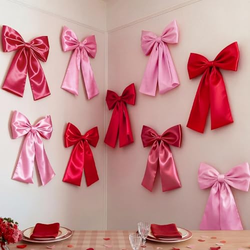 Lyrow 9 Pcs Large Red Pink Bows Wall Decor Giant Bows Decor for Home Bedroom Kitchen Birthday Party Supplies Cute Wall Art Photo Booth Prop Coquette Home Decorations by Lyrow - Used condition - US$25.11