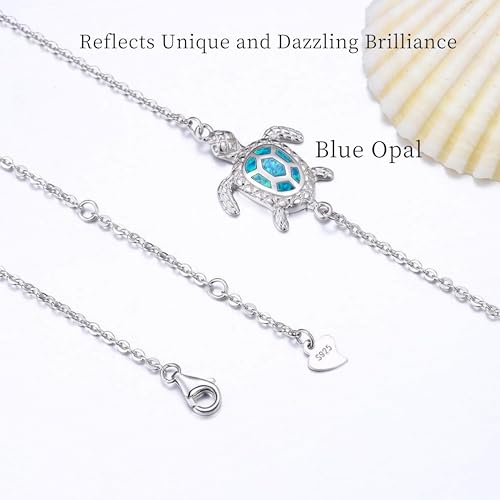 Blue Opal Sea Turtle Ankle Sterling Silver Anklet Fine Jewelry for Women Gifts 4 Level Adjustable Anklet (Large Bracelet)2