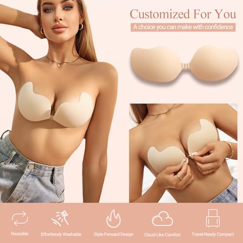 Rosefly Push Up Strapless Backless Sticky Bra for Women, Invisible Adhesive Lift Bra with Breathable Reusable Fabric3