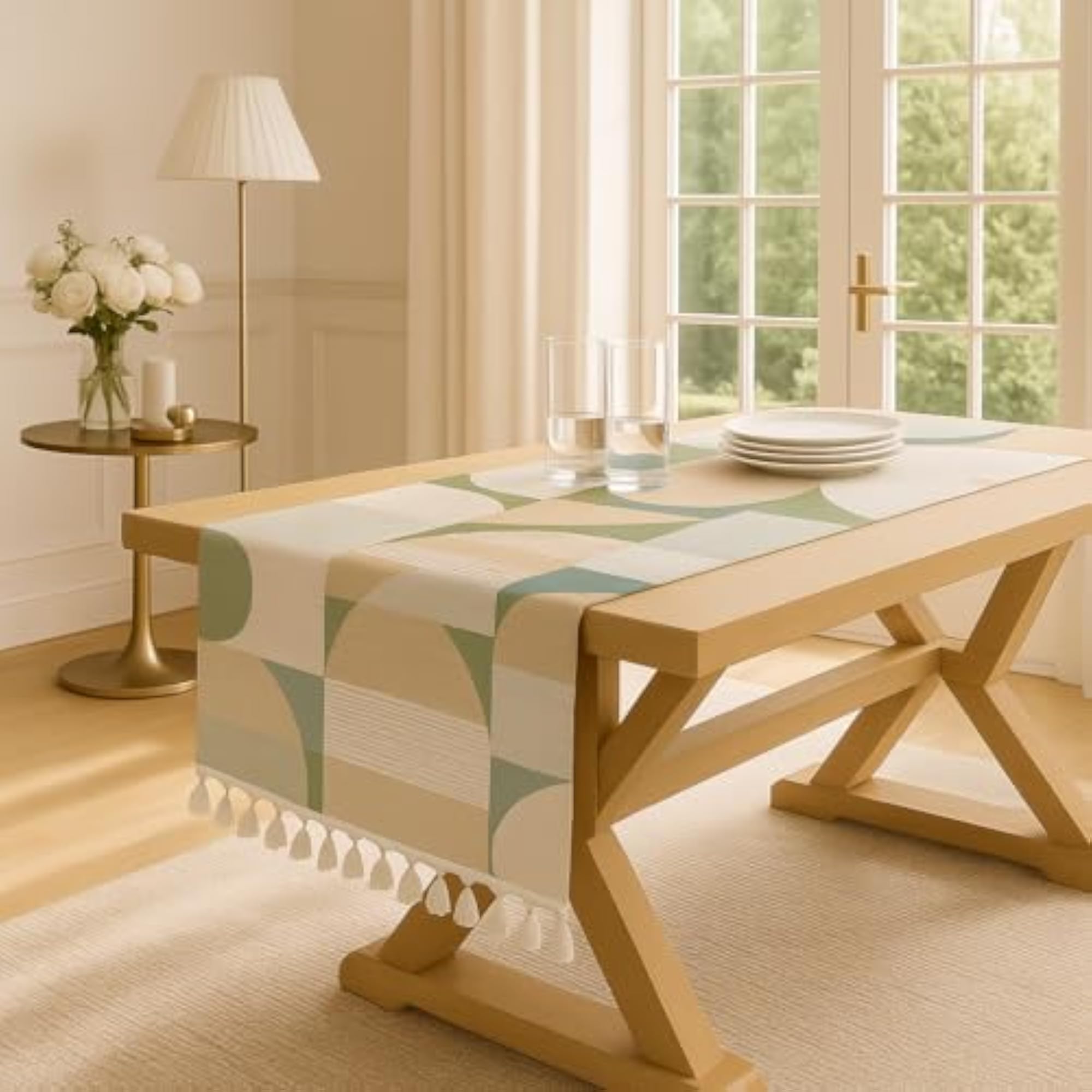 Abstract Harmony Tassel Table Runner for Centre Table