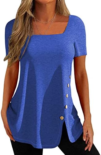 Women's Summer Tops 2023 Casual Solid Color Short Sleeve Button Round Neck Loose T-Shirt Top Undershirts 2 Women's Summer Tops 2023 Casual Solid Color Short Sleeve Button Round Neck Loose T-Shirt Top Undershirts