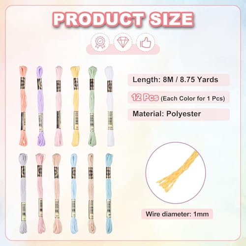 Image of PATIKIL 12 Skeins Embroidery Floss Polyester Embroidery Threads Bracelets String for Cross-Stitch Hand Embroidery, Candy Colors