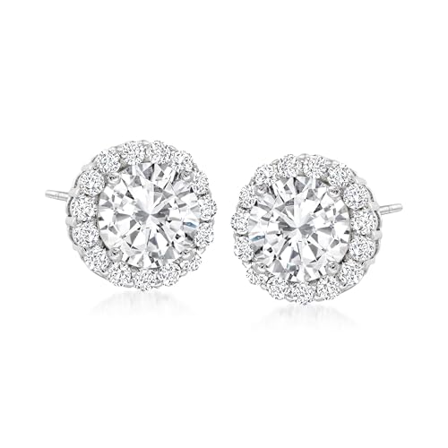 Ross-Simons 3.60 ct. t.w. CZ Halo Stud Earrings in Sterling Silver