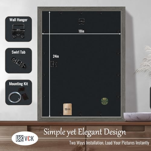 Image of VCK 18x24 Poster Frame Solid Wood Gray Grey 3 Pack Picture Frames 18 x 24 Inches with Wall Mounting Hanging