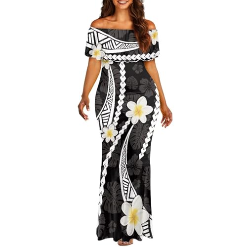 Image of Polynesian Dresses for Women Off Shoulder Maxi Dress Puletasi Samoan Dresses S-7XL