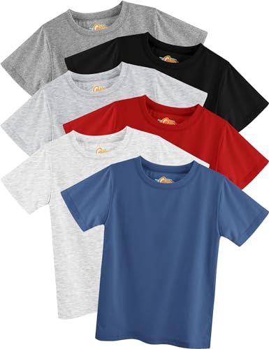 Boys Shirts 6-Pack Short Sleeve Toddler Boy Tshirts Round Neck T Shirts Cotton Basic Tees Summer Tops Kids T-Shirt Size 2-10Y
