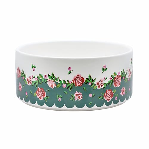 Cath Kidston Ceramic Large Dog Bowl (1.4L), Dishwasher Safe Food & Water Bowl for Dogs, Naturally Weighted, Dolly Rose Floral Design | 18.5cm Diameter