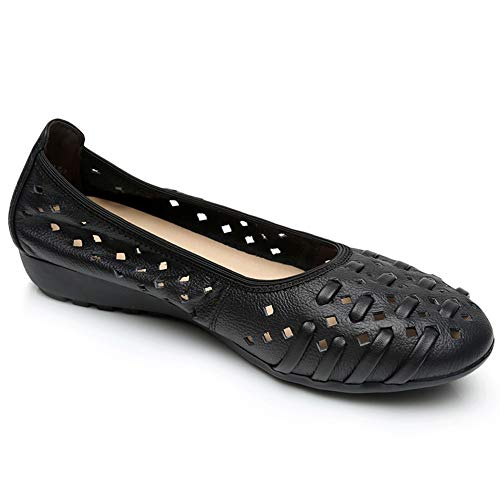 rismart Women's Hollow Comfort Slip On Leather Ballets Flats Shoes3