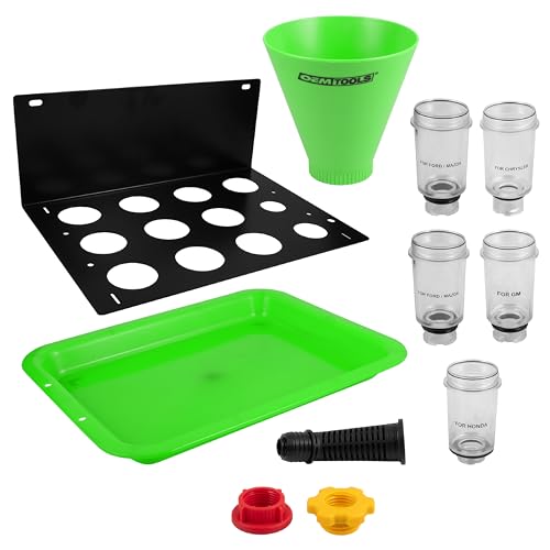 OEMTOOLS 87039 Spill Free Funnel Set, Universal Coolant Funnel Kit, Clear No Spill Funnel Chamber, 8 Attachments Included