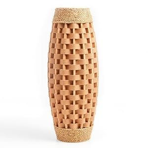 Tall Floor Vases for Decor – 24″ Dark Brown Hand Woven Floor Vase of Wood & Seagrass, Aesthetic & Decorative Large Vase for Home & Living Room Decor, Flowers Pampas Grass & Long Dried Floral Holder