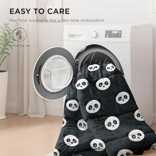 Image of 200 GSM 400 TC Kids Glace Cotton Reversible Cartoon Printed Double Bed King Size Comforter with Matching Bedsheet 90 * 100 with 2 Pillow Covers Set of 4 Pieces (Panda)