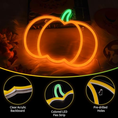 Image of MissAudrey Halloween Light Up Big Pumpkin Neon Sign Window Decor Lights