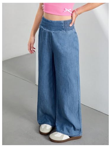 GORGLITTER Girl's Wide Leg Jeans Smocked High Waist Loose Denim Pants4