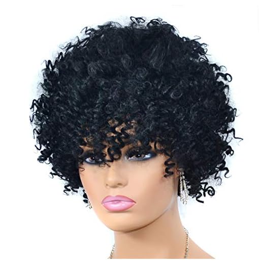 Naturlig peruk Kort syntetiska peruker for kvinnor Svart färg värmebeständig □ Kinky Loose Curly Wig 12 tums axellängd Hög temperatur värmebeständigt hår Utvalda peruker