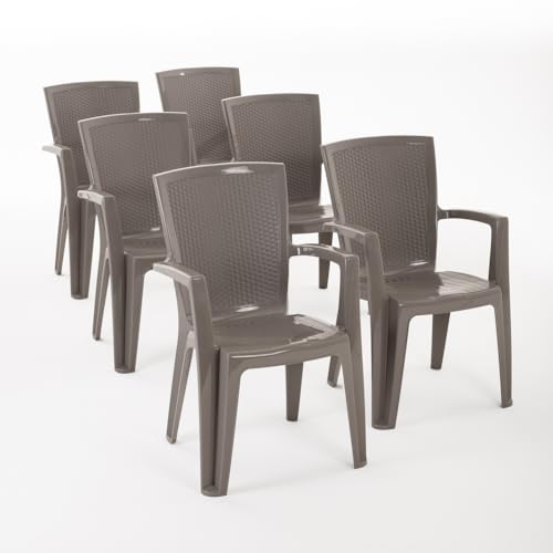RATTATAN Diana - chaises empilables d'extérieur et de Jardin en résine Effet rotin avec accoudoirs (6, Gris Tourterelle)
