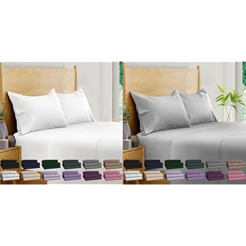 BAMPURE Luxury Series King Sheet Set - 100% Viscose derived from Bamboo Sheets King Size - Super Soft Viscose Bamboo Cooling Sheets for Hot Sleepers (White and L Gray) Cover