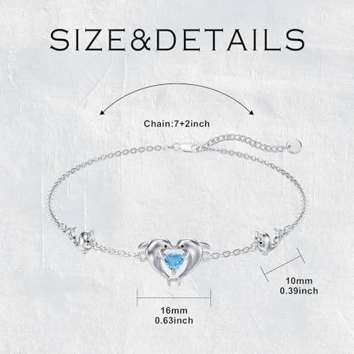 Natural Blue Topaz Dolphin Bracelet for Women 925 Sterling Silver Double Dolphins Bracelet Dolphin Jewelry Birthday Gifts for Women4