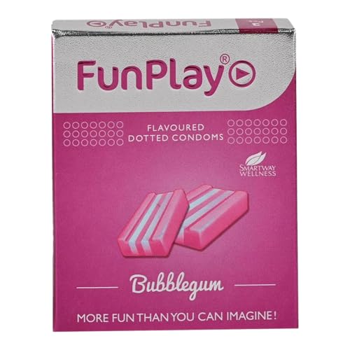 Image of Funplay Bubblegum Dotted Condoms 3 PCS | Flavoured Latex Condoms with Dots | Pre-Lubricated Smooth Surface | Comfortable Fit | Travel Friendly Pack | For Men