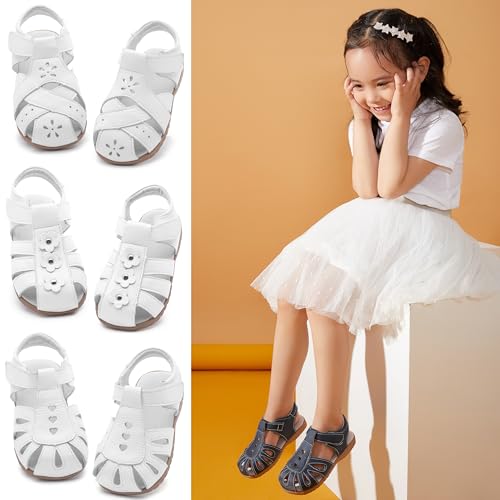 Image of Femizee Toddler Girls Leather Dress Sandals with Adjustable Strap | Toddler /Little Kids, Leather upper, Cushioned footbed, Hook-and-loop, Flexible Sole, Dressy summer occasions, Princess-style