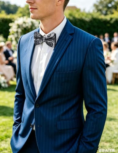 Image of DiBanGu Paisley Pre-Tied Bow Ties for Men Silk Adjustable Bowtie and Pocket Square Cufflinks for Wedding Party