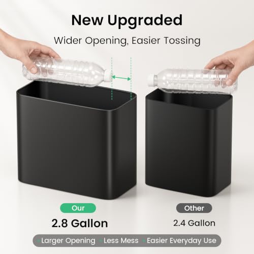 Image of Cesun Small Bathroom Trash Can, 2.8 Gallons, Under Sink Wastebasket, Black