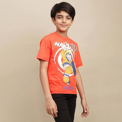 Image of Kidsville Official Naruto Anime Character Half Sleeves Round Neck Graphic Printed Regular Fit Pure Breathable Cotton Fabric Tshirt for Boys