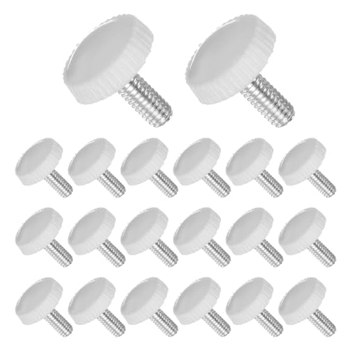 CoCud Thumb Screw Knurled Knobs, M4 x 10mm Male Thread, White Round Head Clamping Screw Threaded Stud Hand Knobs Grip, (Applications: for Machinery Lathes), 20-Pieces