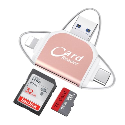 LINXINS Multi-Port 4 in1 Universal SD TF Card Reader, 4 in 1 Universal Card Reader USB 3.0 External Memory Card Reader Micro SD Card Camera Memory Card Reader SD Micro SD Card Reader (Pink)