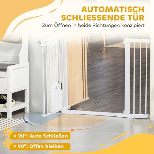 PawHut Türschutzgitter Treppenschutzgitter Hunde Absperrgitter Schutzgitter für Haustier Hundegitter Klemmbefestigung Metall ABS Weiß 75-131 x 76 cm