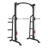 GORILLA SPORTS® Power Rack - inkl. Langhantelstange, 30 mm / 50 mm, bis 300 kg Belastbar, 6 Hantelscheibenablagen, aus Stahl, Schwarz - Multipresse, Kraftstation, Smith Machine, Power Cage, Squat Rack