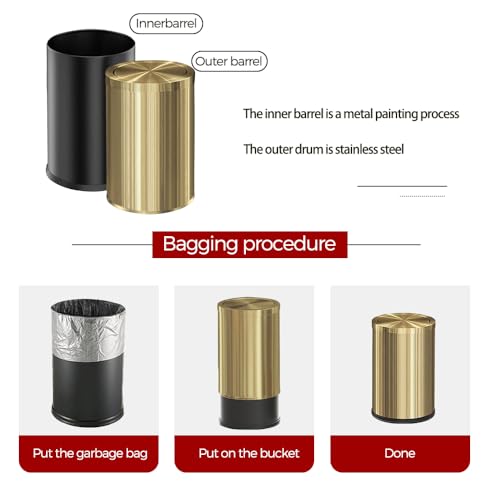 Image of 9 Liter /2.4 Gallon, Gold Trash can with Swing lid, Brass Small Trash can, Gold Trash Bin with Lid for Office, Living Room,Bathroom,Restaurant Bathroom